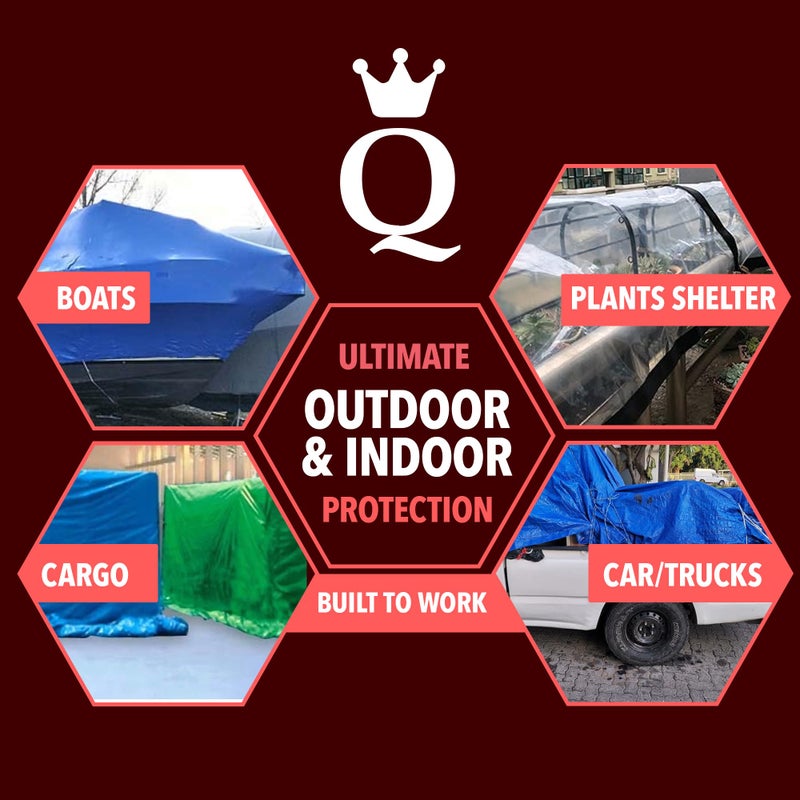 Queen of Tarps ملكة الأغطية | 6x8 غطاء خفيف الوزن مقاوم للماء، 70 GSM بسماكة 7 MIL، مقاوم للأشعة فوق البنفسجية/التمزق، للتخييم، الأثاث الخارجي، السيارة، الخيام، الطلاء، حماية الحطب - Image 5